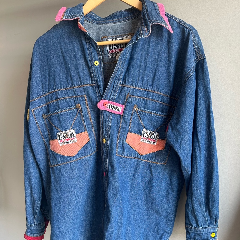 Women's Blue Jean Jacket Vintage with colorblock - Get name Used by Elie